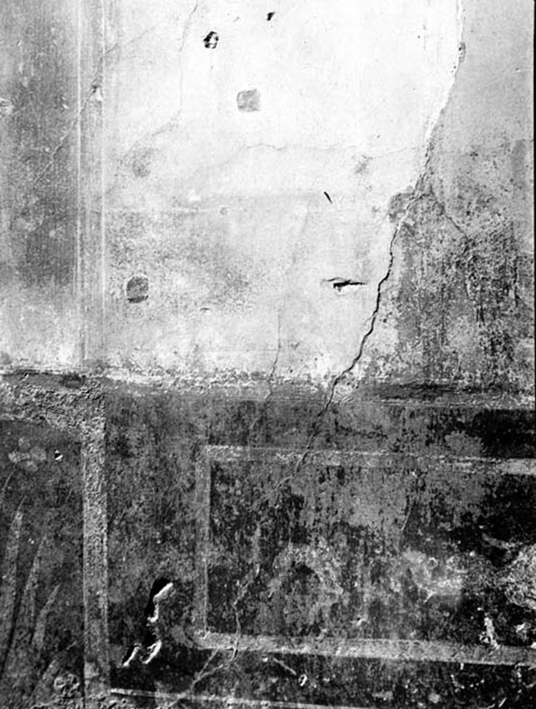 VI.9.2 Pompeii. W.611. Peristyle 16, remains of wall paintings from dado on west wall, near doorway to room 28, above steps to cellar.
Photo by Tatiana Warscher. With kind permission of DAI Rome, whose copyright it remains.
See http://arachne.uni-koeln.de/item/marbilderbestand/231749