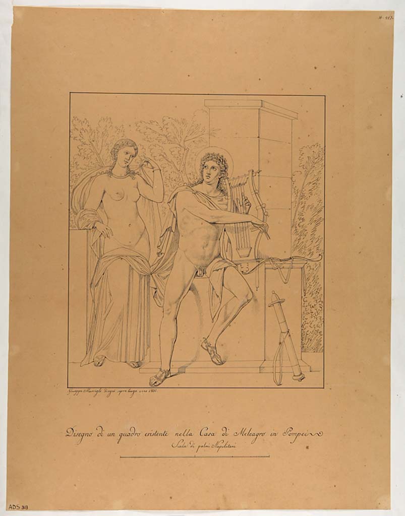VI.9.2 Pompeii. Drawing by Giuseppe Marsigli, 1831, from the peristyle.
Now in Naples Archaeological Museum. Inventory number ADS 313.
Photo © ICCD. http://www.catalogo.beniculturali.it
Utilizzabili alle condizioni della licenza Attribuzione - Non commerciale - Condividi allo stesso modo 2.5 Italia (CC BY-NC-SA 2.5 IT)