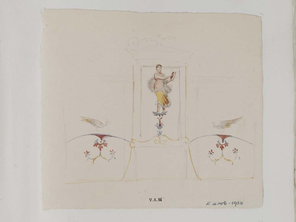 VI.9.2 Pompeii. c.1840. Painting by James William Wild from south wall of room 29, painted maenad with tambourine.
Photo © Victoria and Albert Museum, inventory number E.4006-1938.