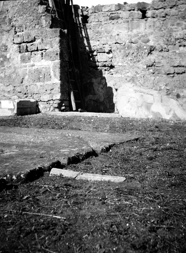 VI.9.3 Pompeii. W679. Looking north-west across impluvium towards base for arca and doorway to room 5B.
Photo by Tatiana Warscher. Photo © Deutsches Archäologisches Institut, Abteilung Rom, Arkiv.
