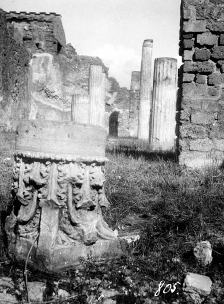231265 Bestand-D-DAI-ROM-W.738.jpg
VI.9.5 Pompeii. W738. Remains of capital.
Looking north from pseudo-peristyle 19 in south-west corner of house towards Corinthian atrium 16, and across its west portico.
Photo by Tatiana Warscher. With kind permission of DAI Rome, whose copyright it remains.
See http://arachne.uni-koeln.de/item/marbilderbestand/231265