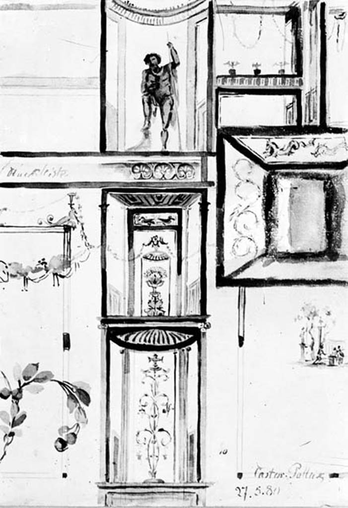 VI.9.6 Pompeii. W.178. Room 16, copy of watercolour of painted decorations from west wall.
Photo by Tatiana Warscher. Photo © Deutsches Archäologisches Institut, Abteilung Rom, Arkiv.