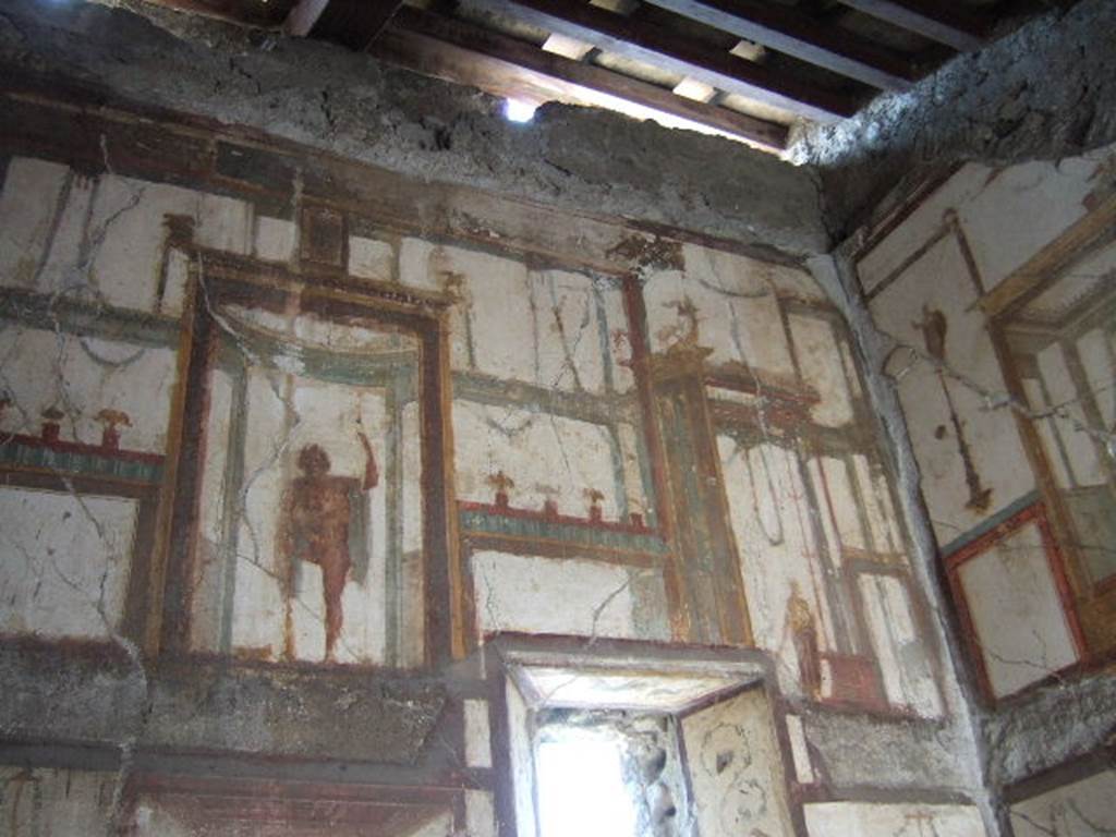 VI.9.6 Pompeii. May 2006. Room 16, painted figure on west wall.
