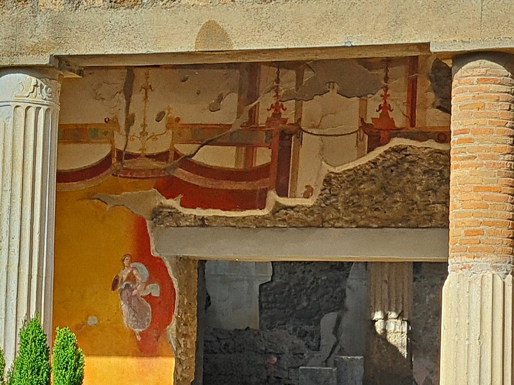 VI.9.6 Pompeii. November 2023. Room 6, detail of north wall from west side of doorway to atrium. Photo courtesy of Giuseppe Ciaramella.
