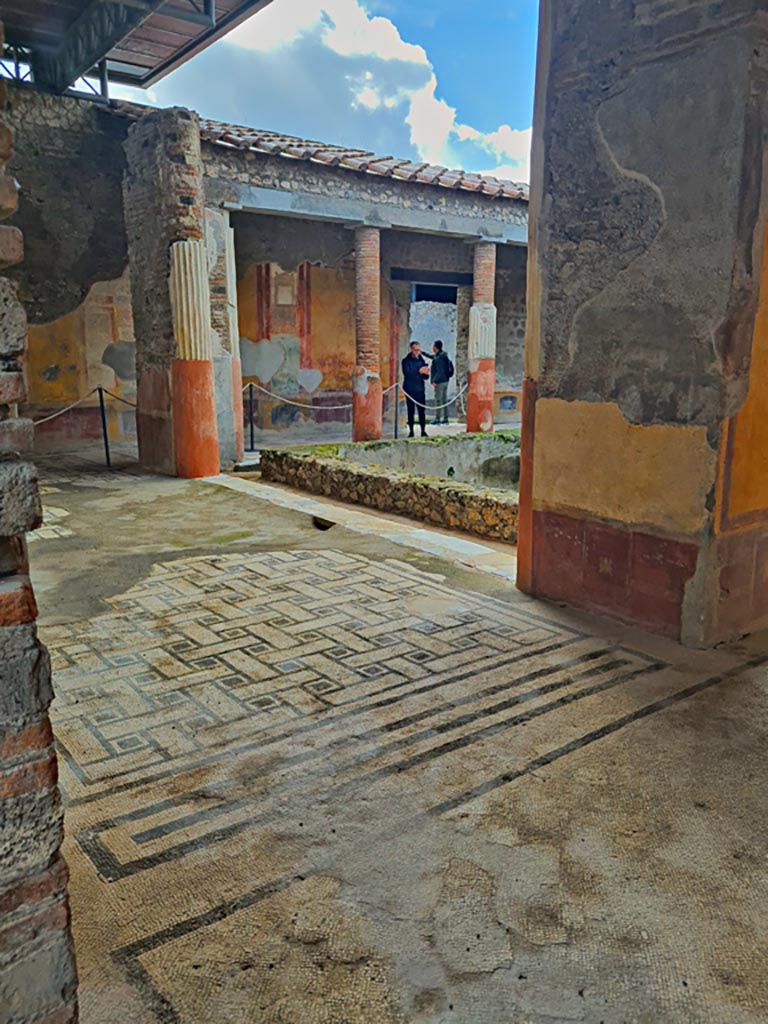 VI.9.6 Pompeii. November 2023.
Room 6, looking across east portico towards doorway to atrium of VI.9.7 in south wall.
Photo courtesy of Giuseppe Ciaramella.