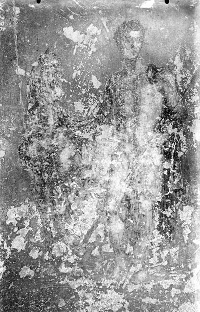 230919 Bestand-D-DAI-ROM-W.0285.jpg
VI.9.6 Pompeii. W.285. Room 6, wall painting of a youth with a red cloak holding a spear in his left hand and a horse with his right hand. From east end of south wall of portico.
Photo by Tatiana Warscher. With kind permission of DAI Rome, whose copyright it remains.
See http://arachne.uni-koeln.de/item/marbilderbestand/230919