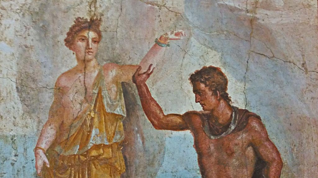 VI.9.6 Pompeii. Detail from wall painting of Perseus rescuing Andromeda.
Now in Naples Archaeological Museum. Inventory number 8998. Photo courtesy of Giuseppe Ciaramella, November 2018.