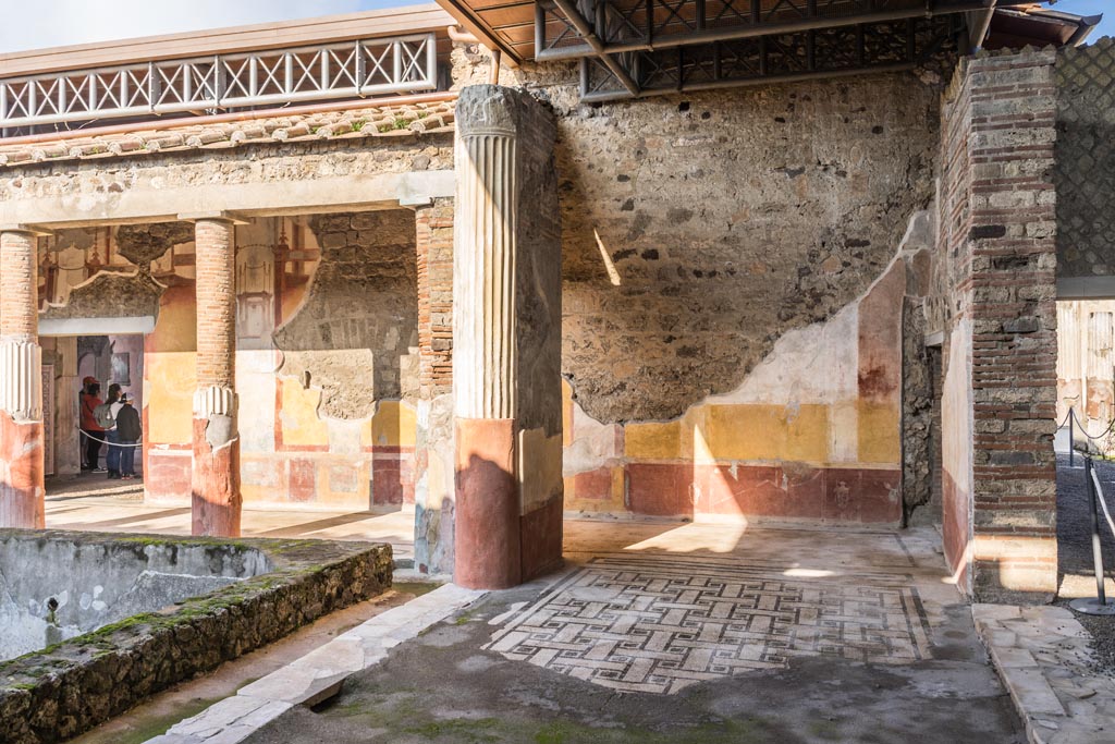 VI.9.6 Pompeii. January 2023.
Room 6, looking north along east portico to north-east corner of peristyle. Photo courtesy of Johannes Eber.