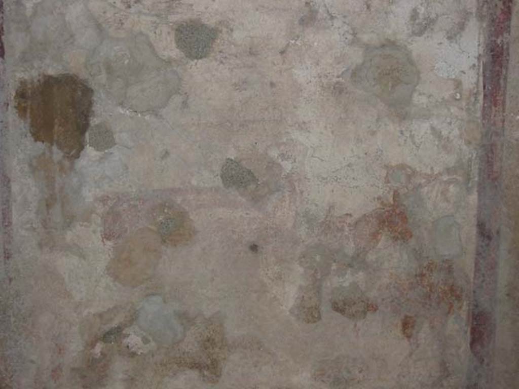 VI.10.1 Pompeii. May 2003. Fresco on north wall of rear room. Remains of painting of cart delivering wine, the mules are resting unharnessed. Photo courtesy of Nicolas Monteix.