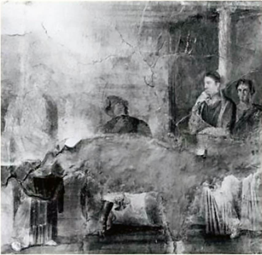VI.10.2 Pompeii. Third style wall painting of Ulysses and Penelope. The painting was found in the oecus. Now in Naples Archaeological Museum. Inventory number 9107. See Coarelli F. and Pesando F. et al, 2006. Rileggere Pompei: l’insula 10 della regione VI. Roma: L’Erma di Bretschneider. p.61-2, tav. XVII.