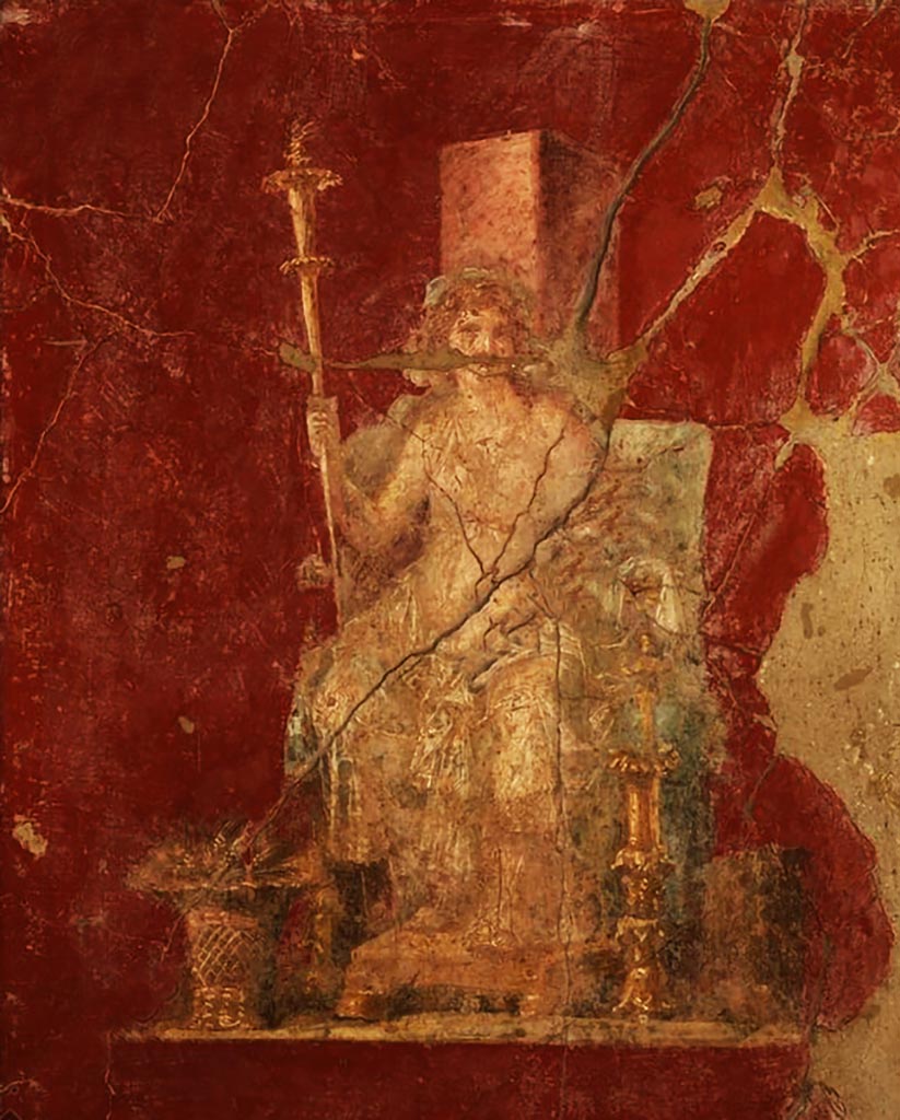 VI.10.11 Pompeii.
Room 3, Painting of Ceres, painted panel on south wall in south-west corner of atrium.
Now in Naples Archaeological Museum, inventory number 9457.
Our thanks to Rachel Lowder for helping with this.