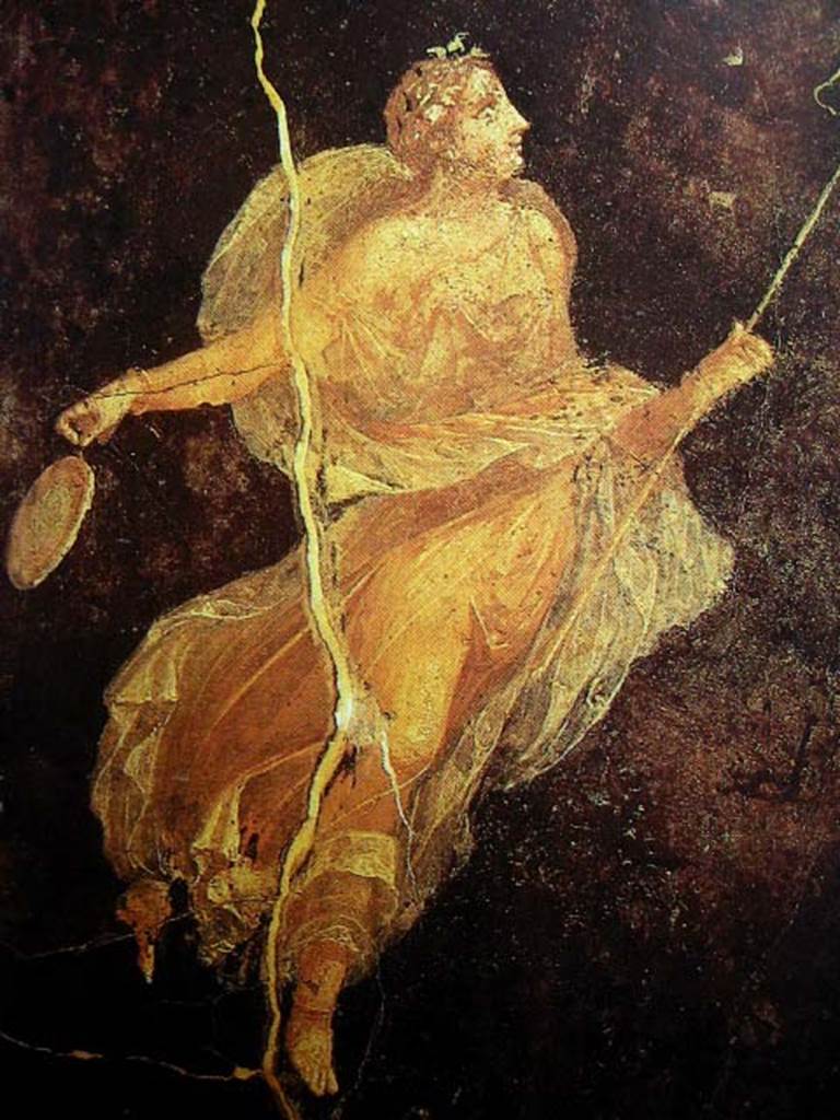 VI.10.11 Pompeii. Triclinio 15, painting of Menade from east end of south wall. Now in Naples Archaeological Museum, inventory number 9298. Found 13th November 1826. Photo courtesy of Davide Peluso. See PAH II, 179-181
See Pagano, M. and Prisciandaro, R., 2006. Studio sulle provenienze degli oggetti rinvenuti negli scavi borbonici del regno di Napoli. Naples: Nicola Longobardi. (p.136