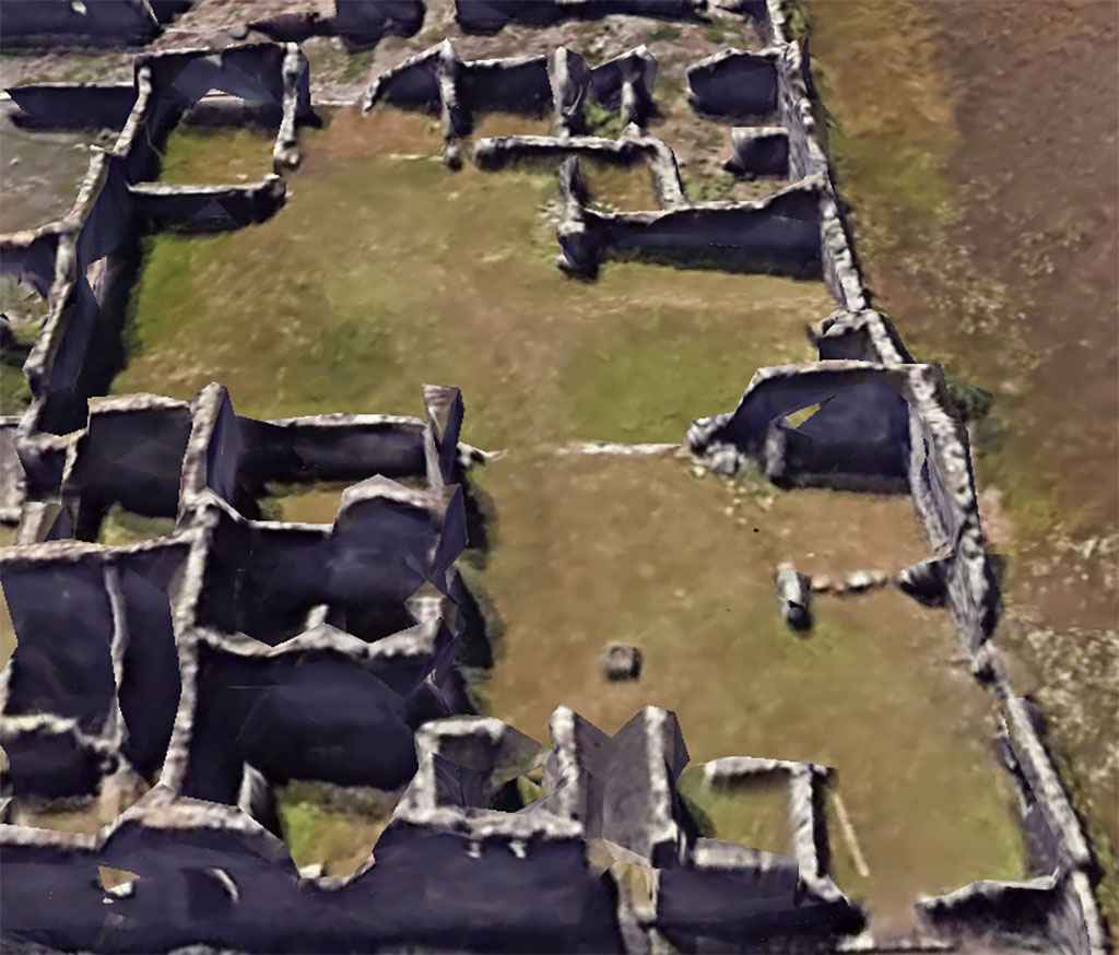 VI.11.01/02/03 Pompeii, top of photo. VI.11.18/19/20, lower side of photo. Looking west. Google Earth. 2023.