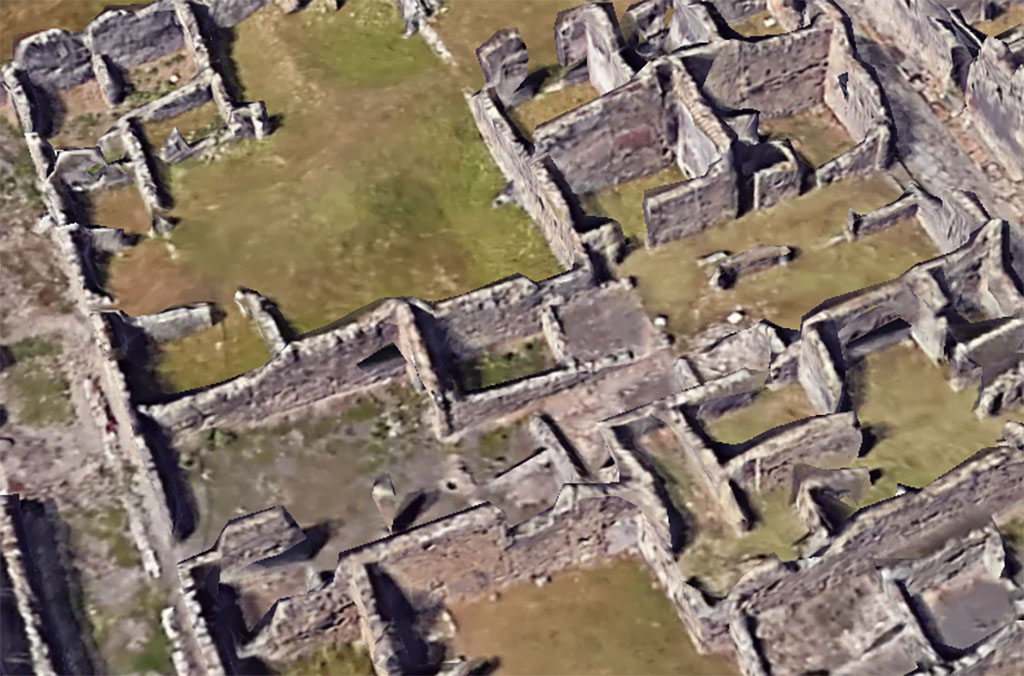 VI.11.4/17 Pompeii. Google Earth. 2023. Looking north across insula, with VI.11.4 entrance doorway into workshop, lower left.
The house at VI.11.17 can be seen in the upper right. At the top left are VI.11.1/2/3.