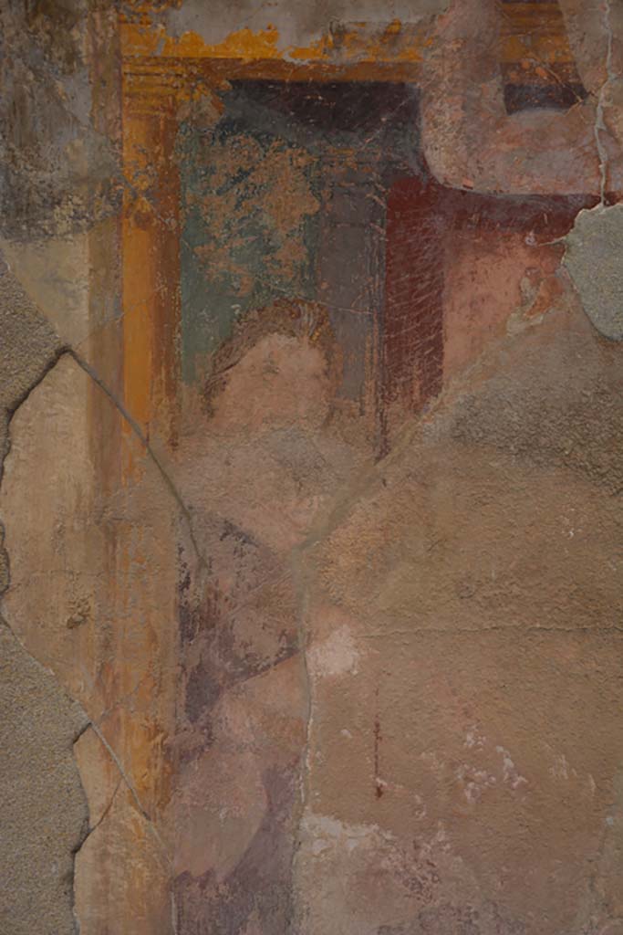 VI.11.10 Pompeii. December 2017.
Room 42, detail of painted decoration from upper west wall at south end.
Foto Annette Haug, ERC Grant 681269 DÉCOR
