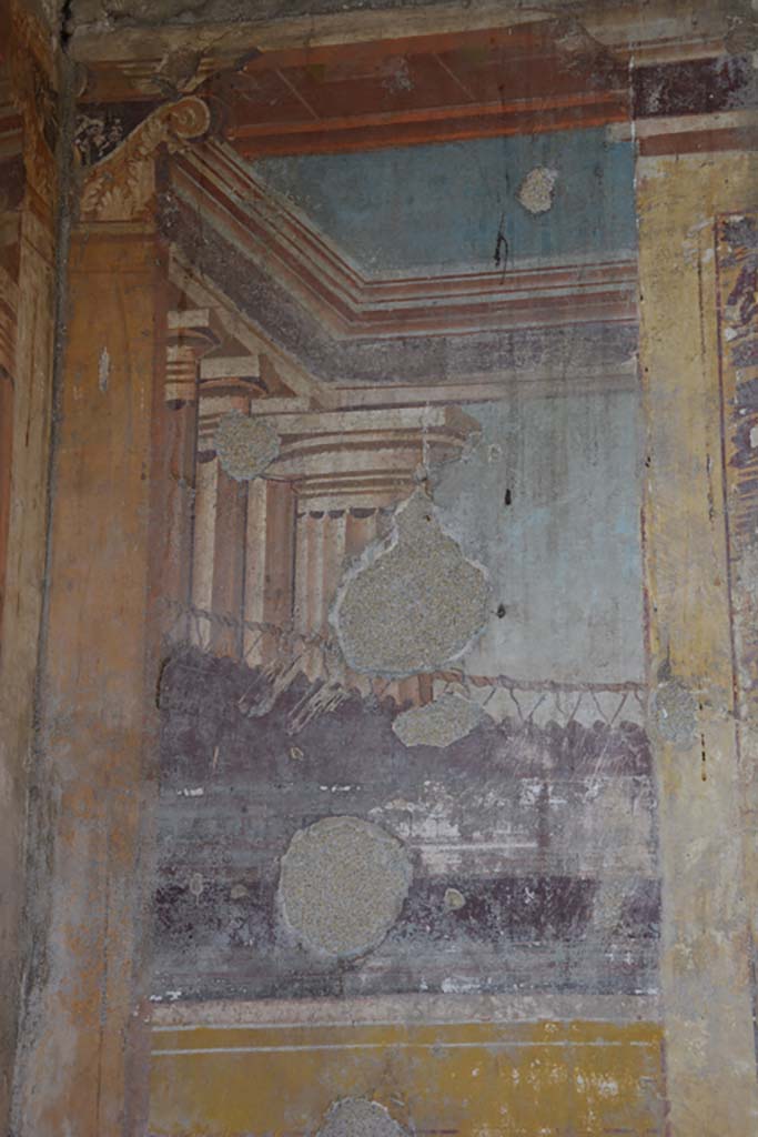VI.11.10 Pompeii. November 2017. Room 46, detail from upper north wall in north-west corner.
Foto Annette Haug, ERC Grant 681269 DÉCOR