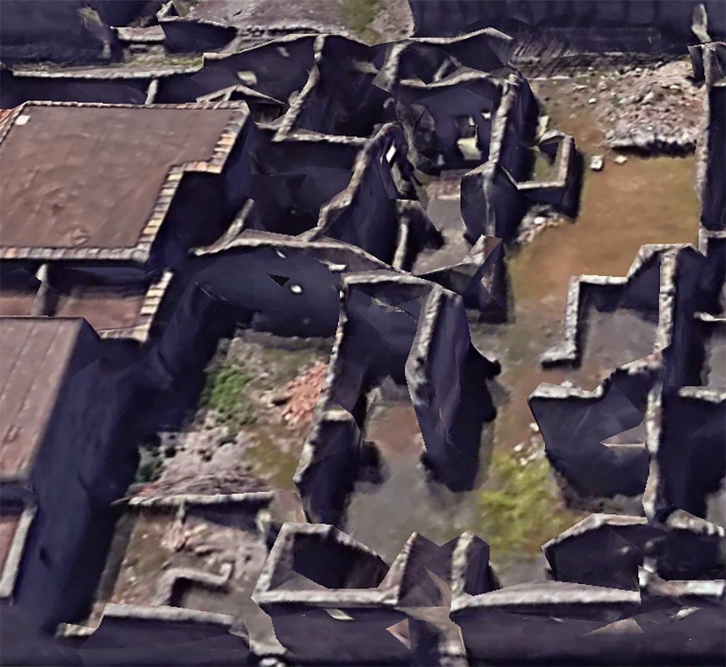 VI.11.11/12 Pompeii. Looking west. Google Earth. 2023.
VI.11.11 is the area in the lower left. VI.11.12 is the entrance on the lower right.
VI.11.7 is the area in the upper right.