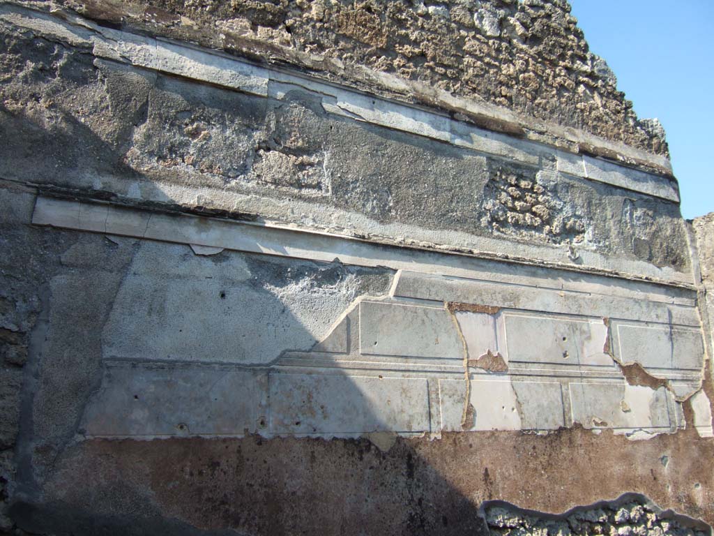 VI.11.12 Pompeii. September 2005. North wall of oecus (6) with remains of 1st Style decoration.