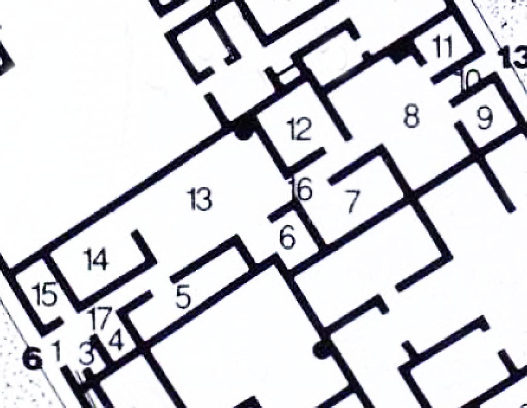 VI.11.13 and VI.11.6 Pompeii. Plan.
See Carratelli, G. P., 1990-2003. Pompei: Pitture e Mosaici: Vol. V. Roma: Istituto della enciclopedia italiana, p. 76.