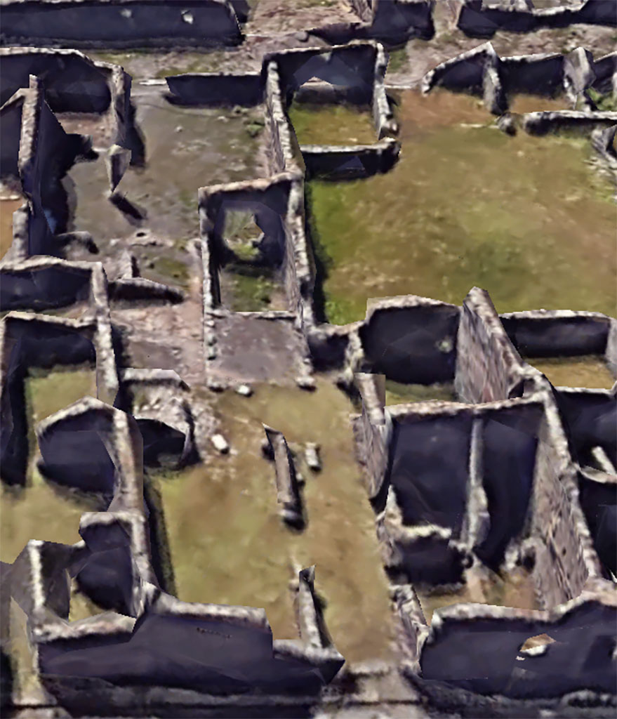 VI.11.17/4 Pompeii. Google Earth. 2023.
Looking west from entrance doorway of VI.11.17, centre right in lower photo.
On the left in the upper photo is the doorway at VI.11.4.