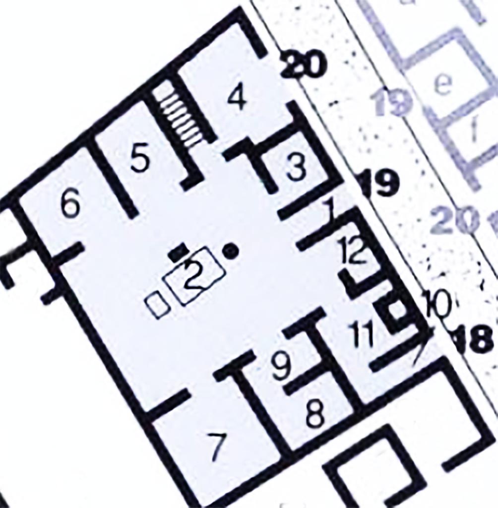 VI.11.18/19/20 Pompeii. Plan.
See Carratelli, G. P., 1990-2003. Pompei: Pitture e Mosaici: Vol. V. Roma: Istituto della enciclopedia italiana, p. 76.