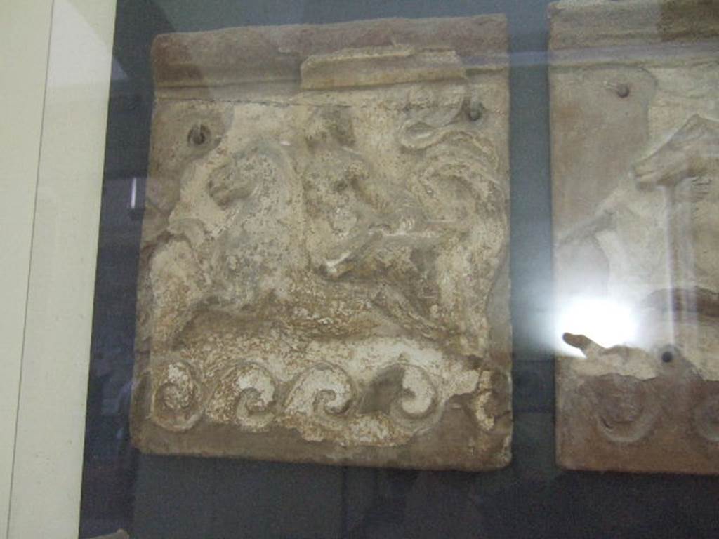 VI.12.2 Pompeii. Terracotta facing with Nereid on a sea horse. Found in first peristyle. Now in Naples Archaeological Museum. Inventory number 21515.