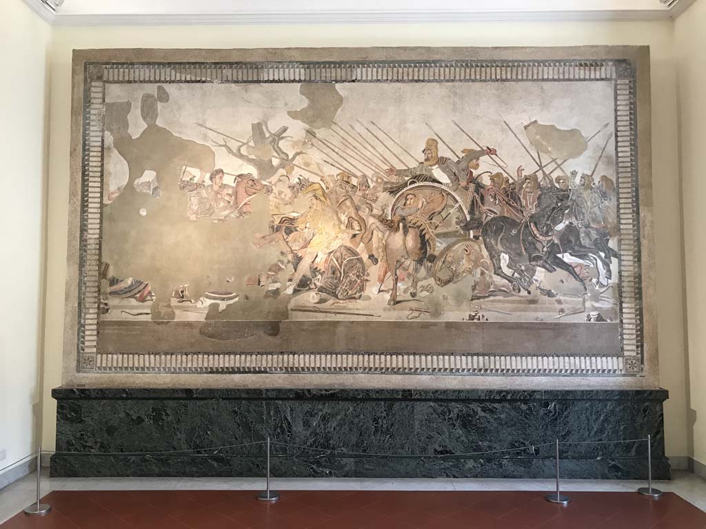 VI.12.2 Pompeii. April 2019. Original Alexander mosaic found in VI.12.2 on 24th October 1831.
Now in Naples Archaeological Museum. Inventory number 10020.
Photo courtesy of Rick Bauer.