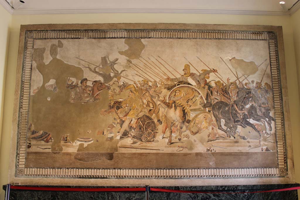 VI.12.2 Pompeii. March 2014. Original Alexander mosaic found in VI.12.2 on 24th October 1831.
Now in Naples Archaeological Museum. Inventory number 10020.
Foto Annette Haug, ERC Grant 681269 DÉCOR.
See Fiorelli G., 1862. Pompeianarum antiquitatum historia, Vol. 2: 1819 - 1860, Naples, p. 250.