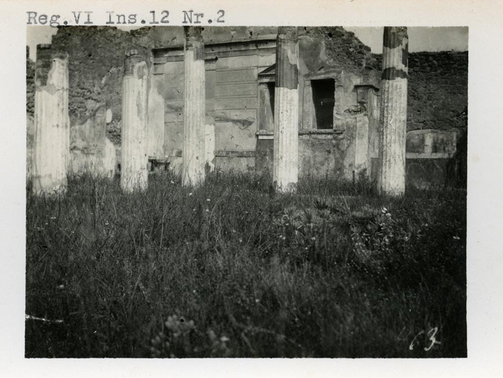 VI.12.2 Pompeii. Pre-1937-39. Looking towards north-west corner of rear peristyle.
Photo courtesy of American Academy in Rome, Photographic Archive. Warsher collection no. 463.