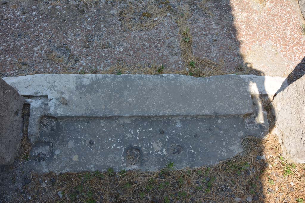 VI.12.5 Pompeii. 14th July 2017. Room 15, detail of threshold/sill, looking west into Secondary Atrium 7.
Foto Annette Haug, ERC Grant 681269 DÉCOR.