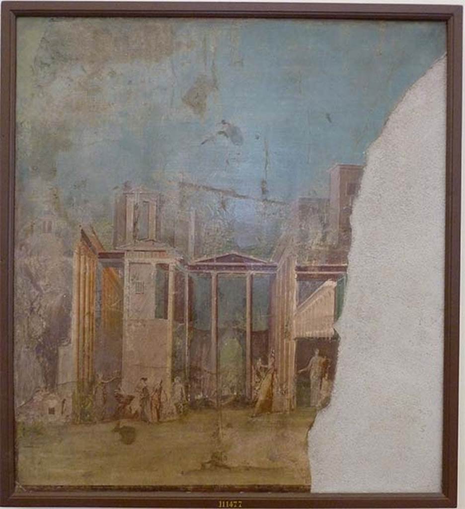 VI.13.2 Pompeii. May 2010.
Wall painting of Medea and the daughters of Pelias, from summer triclinium.
Now in Naples Archaeological Museum. Inventory number 111477.