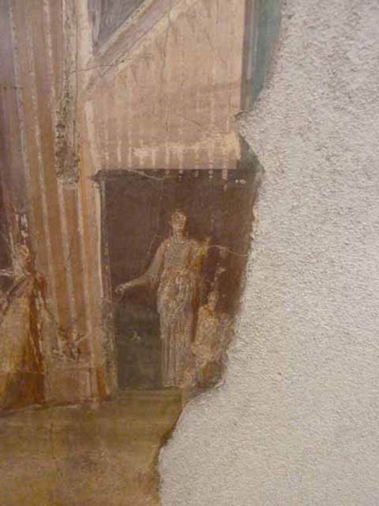 VI.13.2 Pompeii. May 2010. Detail from wall painting in summer triclinium.
Medea, characterised as a priestess of Artemis. Now in Naples Archaeological Museum. Inventory number 111477.