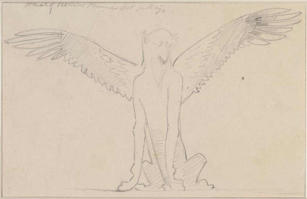 VI.14.20 Pompeii. Undated (c.1870’s) sketch/drawing by Sydney Vacher of painted bird from zoccolo/dado of triclinium 10.
Painting by Sydney Vacher. Photo © Victoria and Albert Museum, inventory number E.4378-1910.