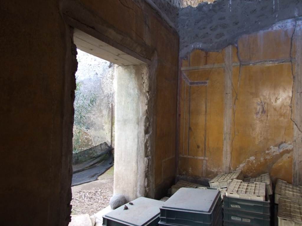 VI.14.20 Pompeii. March 2009. Room 13. East wall with window overlooking garden.