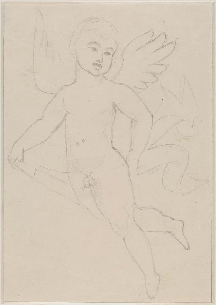 VI.14.20 Pompeii. Undated sketch/drawing of cupid by Sydney Vacher.
(Note: this may or may not have come from the same room 13, as the above one, or not even from this house !)
Photo © Victoria and Albert Museum, inventory number E.4416-1910.