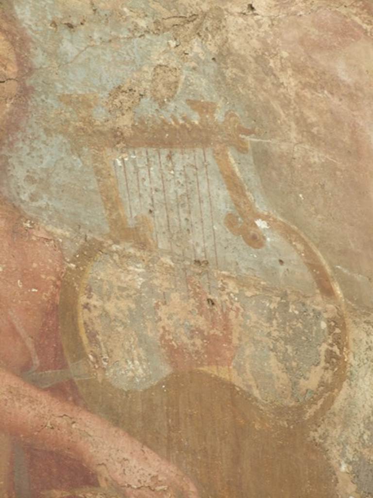 VI.14.20 Pompeii. March 2009. Room 18, detail of the Lyre from west wall of garden area.