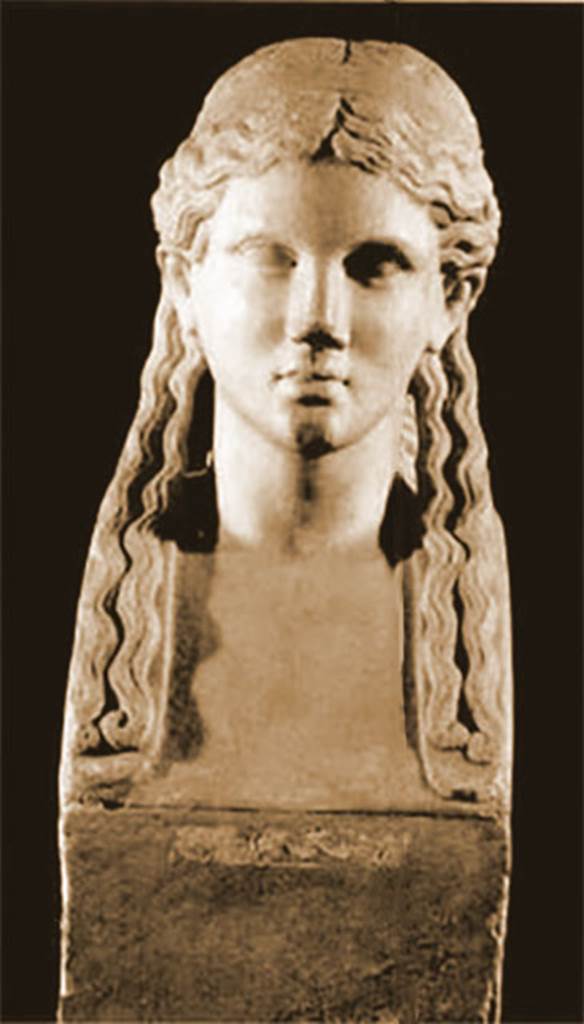 VI.14.27 Pompeii. Room i. Marble herm of Dionysus.
Now in Naples Archaeological Museum. Inventory number 110874.