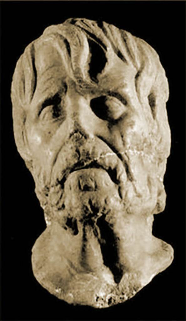 VI.14.27 Pompeii. Room i. Marble bust of bearded Pseudo-Seneca.
Now in Naples Archaeological Museum. Inventory number 110873.