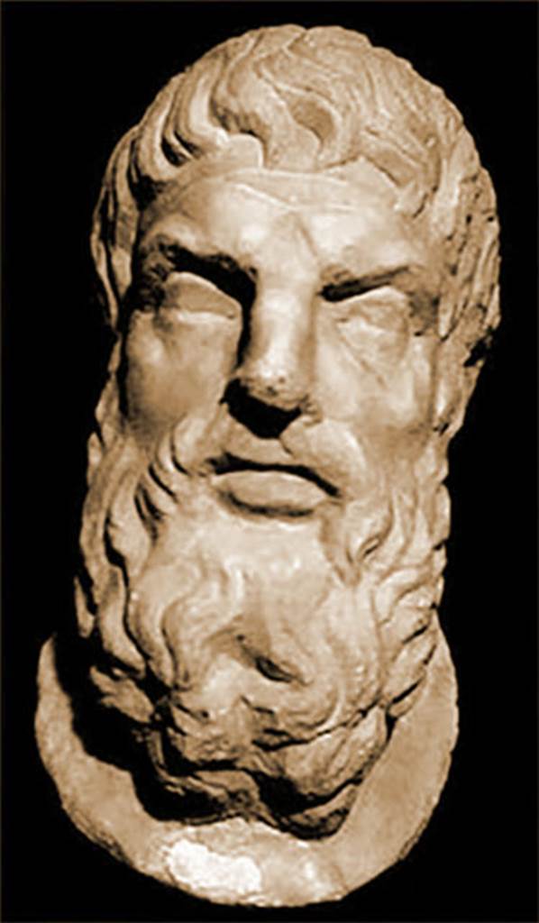 VI.14.27 Pompeii. Room i. Marble bust of Epicurus.
Now in Naples Archaeological Museum. Inventory number 110872.