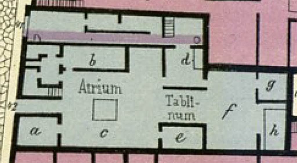 VI.14.41 Pompeii. Plan by Emile Presuhn showing entrances at VI.14.41 and 42.
See Presuhn E., 1878. Pompeji: Les dernières fouilles de 1874 a 1878. Leipzig: Weigel, Abtheilung V, Taf I.