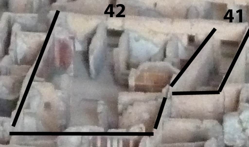 VI.14.42 Pompeii. Looking west from rear, across cork model in Naples Archaeological Museum.