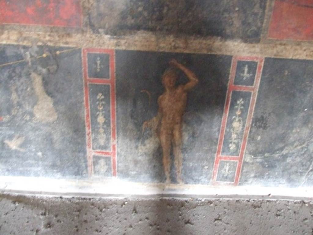 VI.15.1 Pompeii. December 2006. North wall with wall painting of a Satyr.