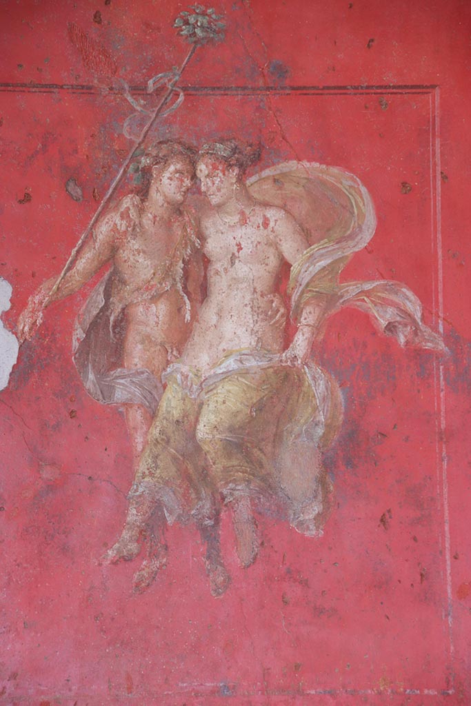 VI.15.1 Pompeii. October 2024.
Detail from painted panel on north wall at east end. Photo courtesy of Klaus Heese.