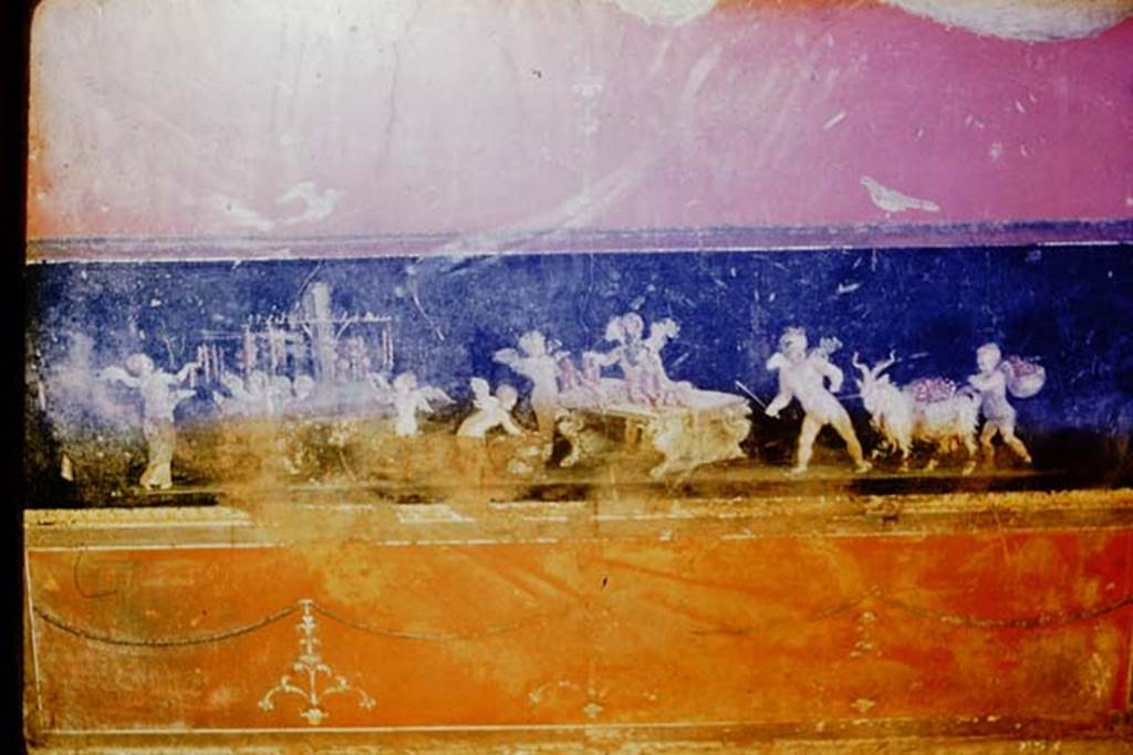 VI.15.1 Pompeii. 1957. Painted cupids from east wall in south-east corner. Photo by Stanley A. Jashemski.
Source: The Wilhelmina and Stanley A. Jashemski archive in the University of Maryland Library, Special Collections (See collection page) and made available under the Creative Commons Attribution-Non Commercial License v.4. See Licence and use details.
J57f0319