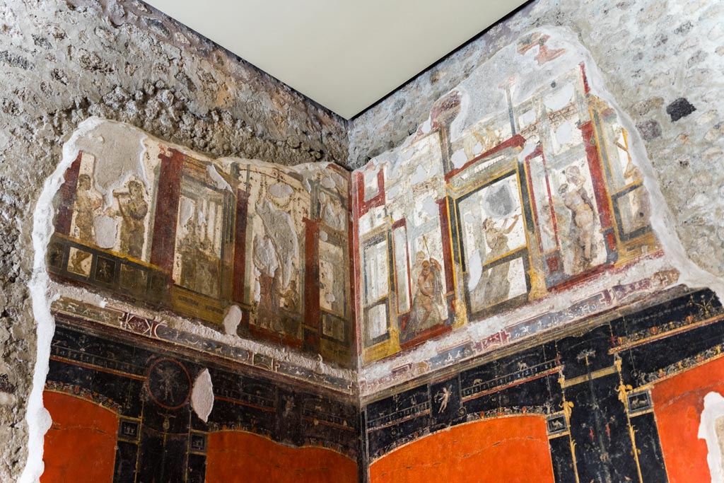 VI.15.1 Pompeii. August 2023. Upper north-west corner in room of the cupids or cherubs. Photo courtesy of Johannes Eber.