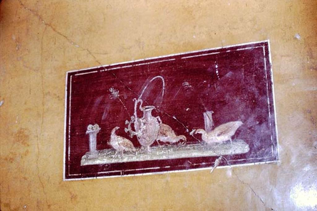 VI.15.1 Pompeii. 1966. East wall, detail of painting from panel, in ala to the north of atrium.
Photo by Stanley A. Jashemski.
Source: The Wilhelmina and Stanley A. Jashemski archive in the University of Maryland Library, Special Collections (See collection page) and made available under the Creative Commons Attribution-Non Commercial License v.4. See Licence and use details.
J66f0305