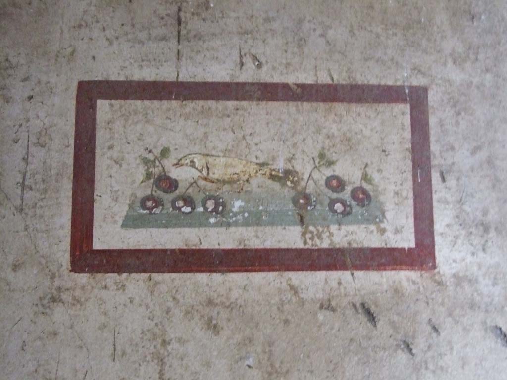 VI.15.1 Pompeii. December 2006. Detail of bird painting from west end of south wall, in bedroom leading from atrium.
(PPM – room k)