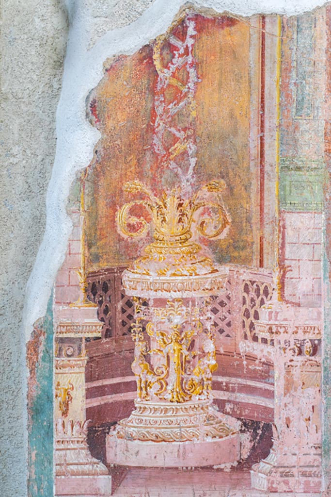 VI.15.1 Pompeii. March 2023.
Detail from south atrium wall between cubiculum and south ala. Photo courtesy of Johannes Eber.