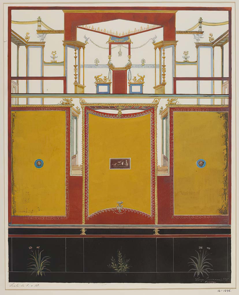 VI.15.1 Pompeii. c.1895. Watercolour by Luigi Bazzani, looking towards south wall of south ala.
Photo © Victoria and Albert Museum. Inventory number 12-1895.