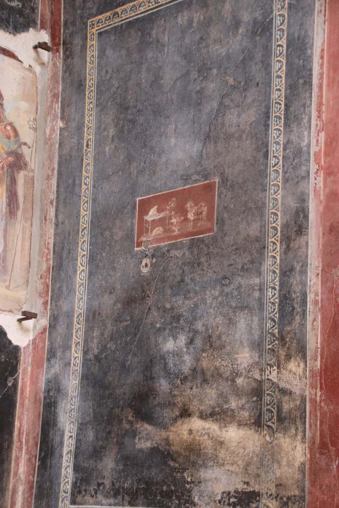 VI.15.1 Pompeii. October 2020. Painted panel from north wall of vestibule at west end.
Photo courtesy of Klaus Heese.